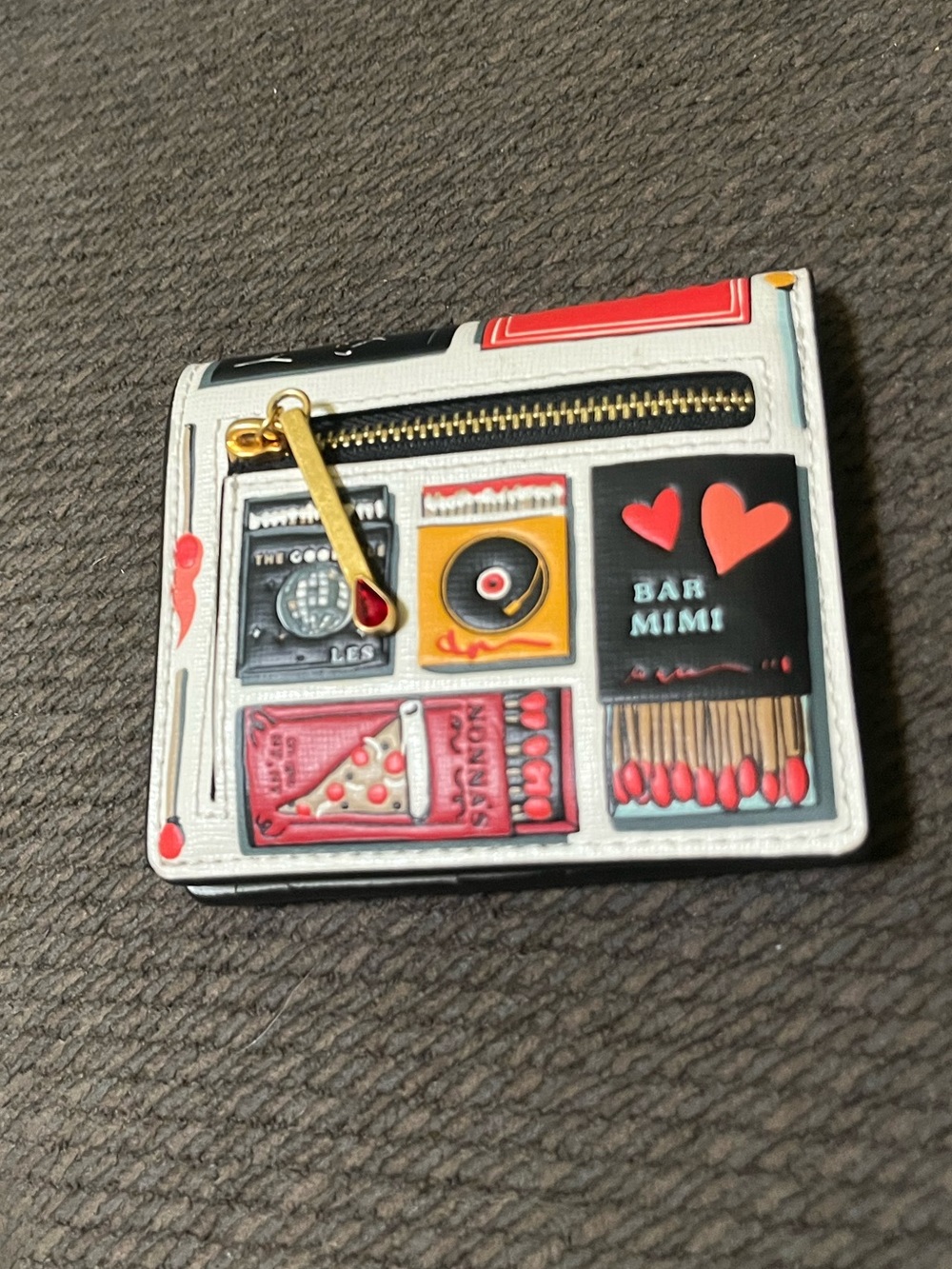 kate spade NY printed compact wallet in black, red, yellow and cream - Picture 2 of 5